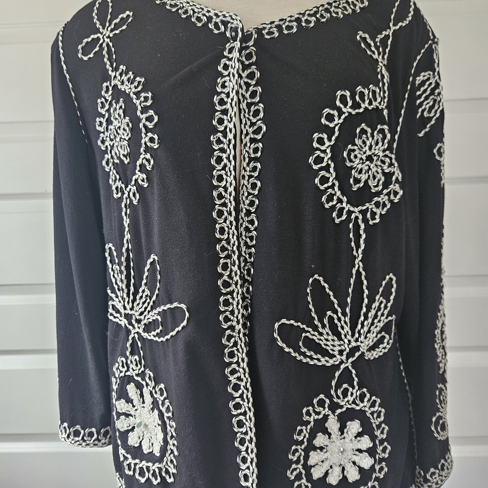 Lauren Michelle Black Cardigan with White Embroidery